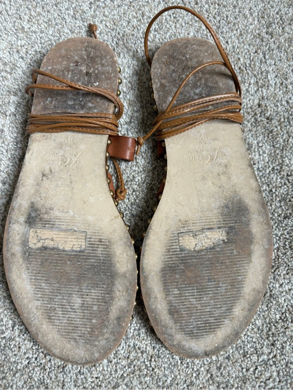 J. Crew- Women’s Leather Studded Ankle Wrap Sandals - Size 6.5 - Brown &‎ Gold